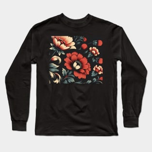 Red Floral Illustration Long Sleeve T-Shirt